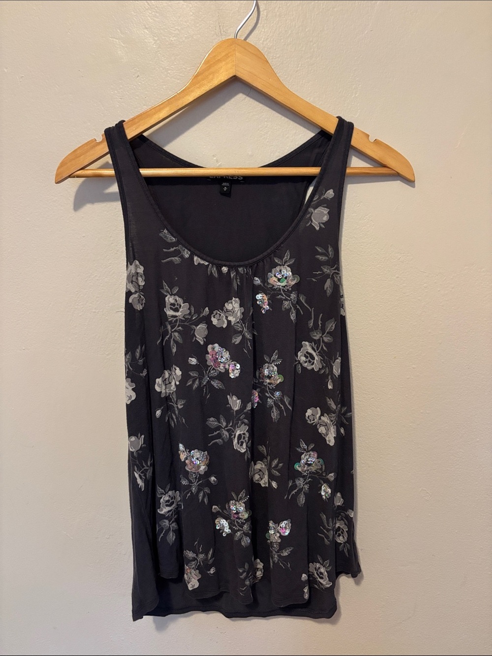 Express Black Floral Sequin Tank